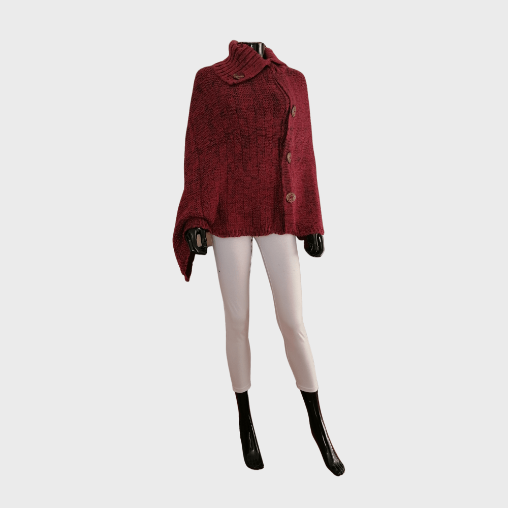 Cotton Road Poncho with button detail - Maroon